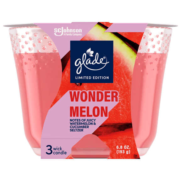 (3 Pack) Glade 3-Wick Candle, Wonder Melon, Limited Edition Fragrance, 6.8 OZ