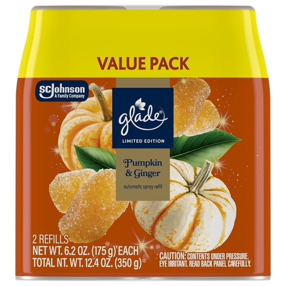 ( 3 Pack ) Glade Automatic Spray Refill Limited Edition, Twin Pack, Pumpkin & Ginger, 6.2 oz