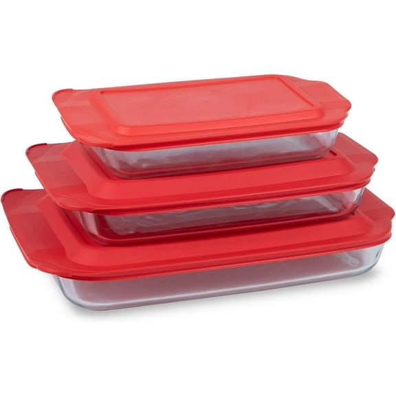 3-Pack Glass Baking Dish Set (2QT, 3QT, 4.8QT) With BPA-Free Lids, Rectangular Glass Bakeware, Dishwasher, Microwave, Freezer & Pre-Heated Oven Safe