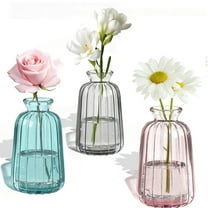 3 Pack Glass Bud Vases Set, Colorful Small Flower Vases, Vintage Mini Ribbed Vases for Rustic Wedding Centerpieces, Home and Party Table Decor