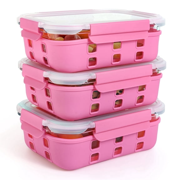 3-Pack Glass Food Storage Containers with Leakproof Lids & Silicone Sleeves | 36oz Each | Oven, Microwave, Freezer & Dishwasher Safe | Reusable Meal Prep Containers