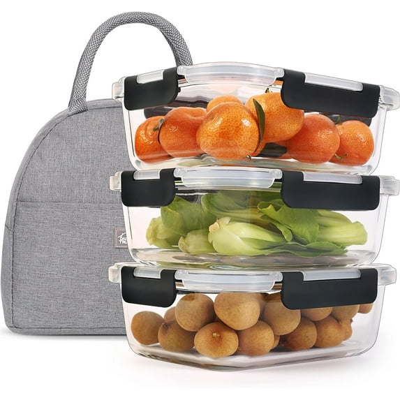 3 Pack Glass Food Storage Containers Meal Prep Containers Organizers ...
