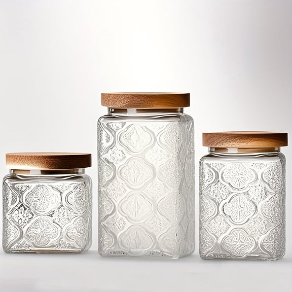 3-Pack Glass Mason Jars with Airtight Lids (500ml-750ml-1000ml), Versatile Storage Containers for Pantry Organization, Ideal for Sugar, Flour, Grains, Coffee, Spices, Cereal & Dry Snacks