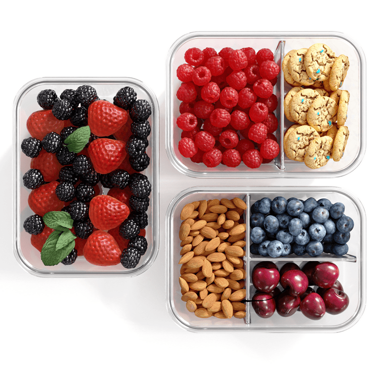 30%off -Bayco 9 Pack Glass Meal Prep Containers 3 & 2 & 1 Compartment,  Glass Food Storage Containers with Lids, Airtight Glass Lunch Bento Boxes,  BPA-Free & Leak Proof (9 lids 