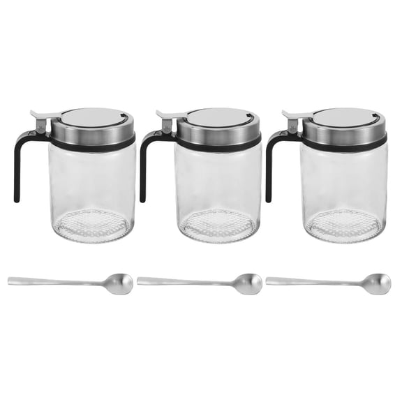Supvox Condiment Holder, Elegant Design, Stainless Steel and Glass, Transparent, Easy Access, 3Sets