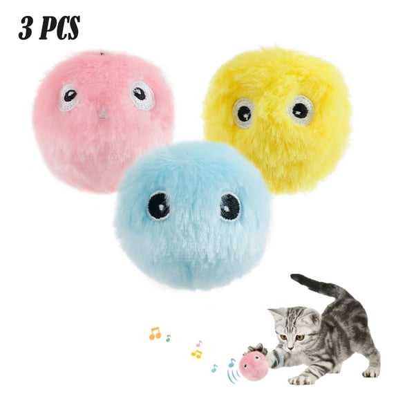 3 Pack Glow Fluffy Plush Cat Ball Toys Lifelike Animal Chirping Sounds Interactive Chirping Balls Cat Kicker Toys Fun Kitty Kitten Catnip Toys for Cat Exercise Plush Balls