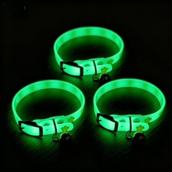 3-Pack Glow-In-The-Dark Reflective Cat Collar with Bell for Small Dogs And Cats Keep Your Pet Safe And Visible At Night Color Random