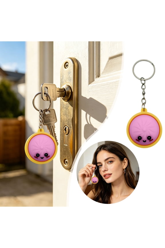 3-Pack Glowing Dumpling Keychain with Stress Clicker - Cute Anxiety Relief Fidget Toy for Adults - Portable Sensory Key Ring for Work, Travel & Home Focus(Pink)
