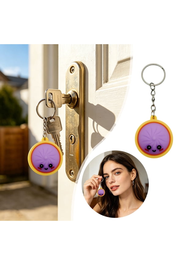 3-Pack Glowing Dumpling Keychain with Stress Clicker - Cute Anxiety Relief Fidget Toy for Adults - Portable Sensory Key Ring for Work, Travel & Home Focus(Purple)