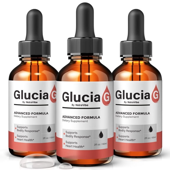 (3 Pack) Glucia Drops  Daily Liquid Formula with a Clean, Natural Blend to Support Natural Flow, Balanced Levels & Healthy Circulation | Convenient for Consistent Use (90 Servings)