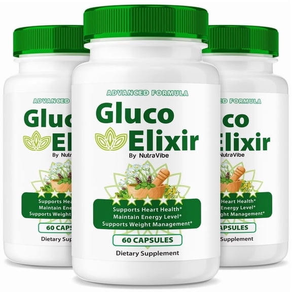 (3 Pack) Gluco Elixir Capsules, Original GlucoElixir Health Formula - Naturally Supports Healthy Circulation, Stable Levels and Energizes the Body, Official Review (180 Capsules)