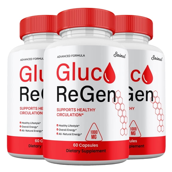 (3 Pack) Gluco Regen Capsules, All Natural Supplement, Gluco Re Gen Blood Sugar Pills Premium Ingredients Max Strength