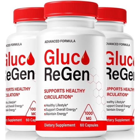 (3 Pack) Gluco Regen Capsules, Original GlucoRegen Formula - Naturally Supports Healthy Circulation, Stable Levels and Energizes the Body, Official Review (180 Capsules)