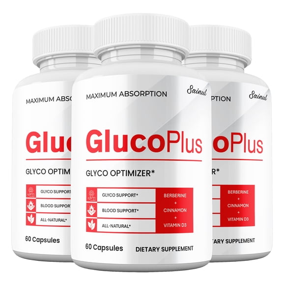 (3 Pack) GlucoPlus Blood Optimizer Capsules, All Natural Glycogen Supplement, Gluco Plus Pills Premium Ingredients Maximum Strength