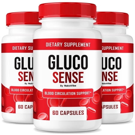 (3 Pack) GlucoSense – Original Gluco Sense Formula with Naturally Derived Ingredients to Support Healthy Circulation, Natural Flow & Everyday Balance | Easy-to-Swallow Pills (180 Capsules)