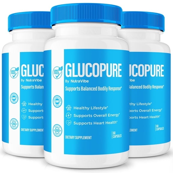 (3 Pack) Glucopure Capsules, Advanced Blood Support Pills, All Natural Formula to Maintain Healthy Levels, Dietary Supplement for Overall Wellness, Gluco Pure Capsulas Reviews (180 Capsules)