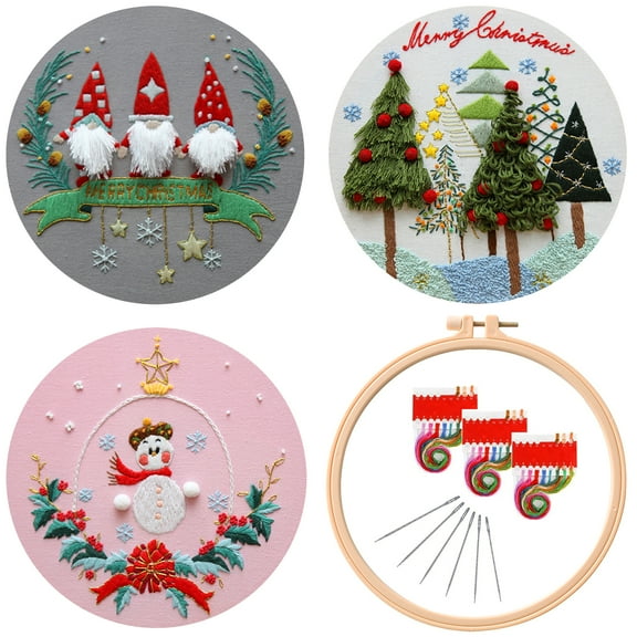 3 Pack Gnomes Embroidery Kits Christmas Craft Kits with 8 inch Hoop Cross Stitch Kits for Beginners