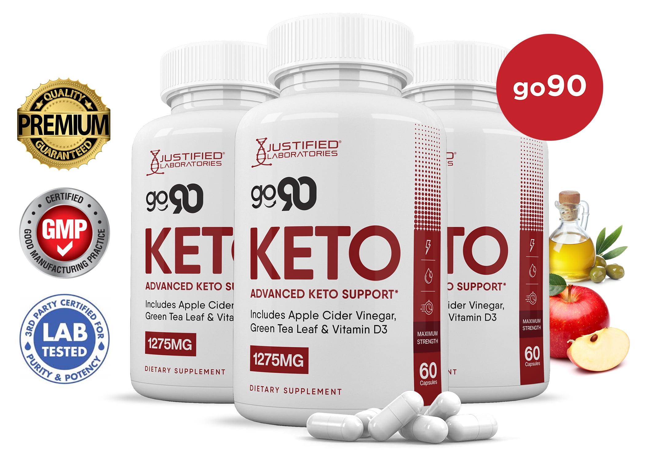 (3 Pack) Go 90 Keto ACV Pills 1275mg Dietary Supplement 180 Capsules