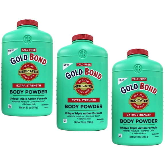 "3 Pack - Gold Bond Body Powder Medicated Extra Strength 10 oz Each, Talc-Free"