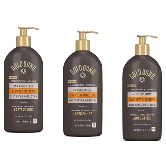 3 Pack Gold Bond Men's Essentials Everyday Moisture Daily Body & Hand Lotion, 14.5 Oz.