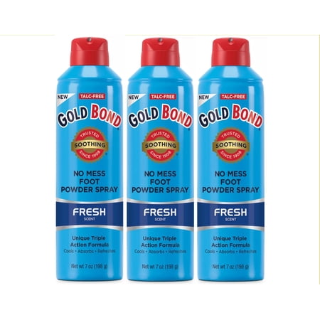 3 Pack - Gold Bond Talc-Free No Mess Foot Powder Spray, Fresh - 7 oz Each