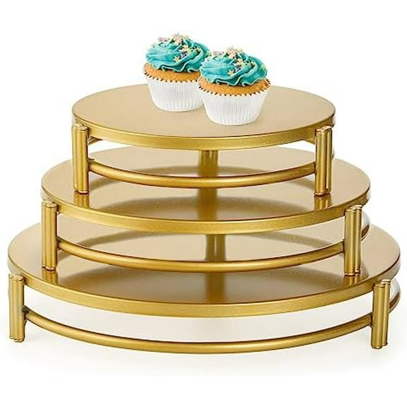 3 Pack Gold Cake Stands, 8/10/12 Inch Metal Cupcake Display Stands Dessert Trays, Table Decoration Cookies Serving Plates for Wedding, Birthday, Party, 3 Sizes