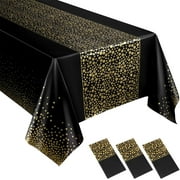 3 Pack Gold Dot Black Tablecloth 108x54in, Rectangle Plastic Table Cover for Birthday Wedding Decorations
