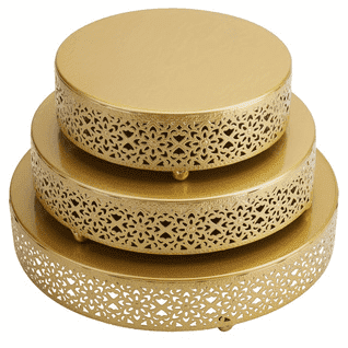 3 Pack Gold Metal Round Cake Stands, Lace Hollow Dessert Display Pedestal Stand for Wedding Birthday Party Cupcake Pastry Serving Platter
