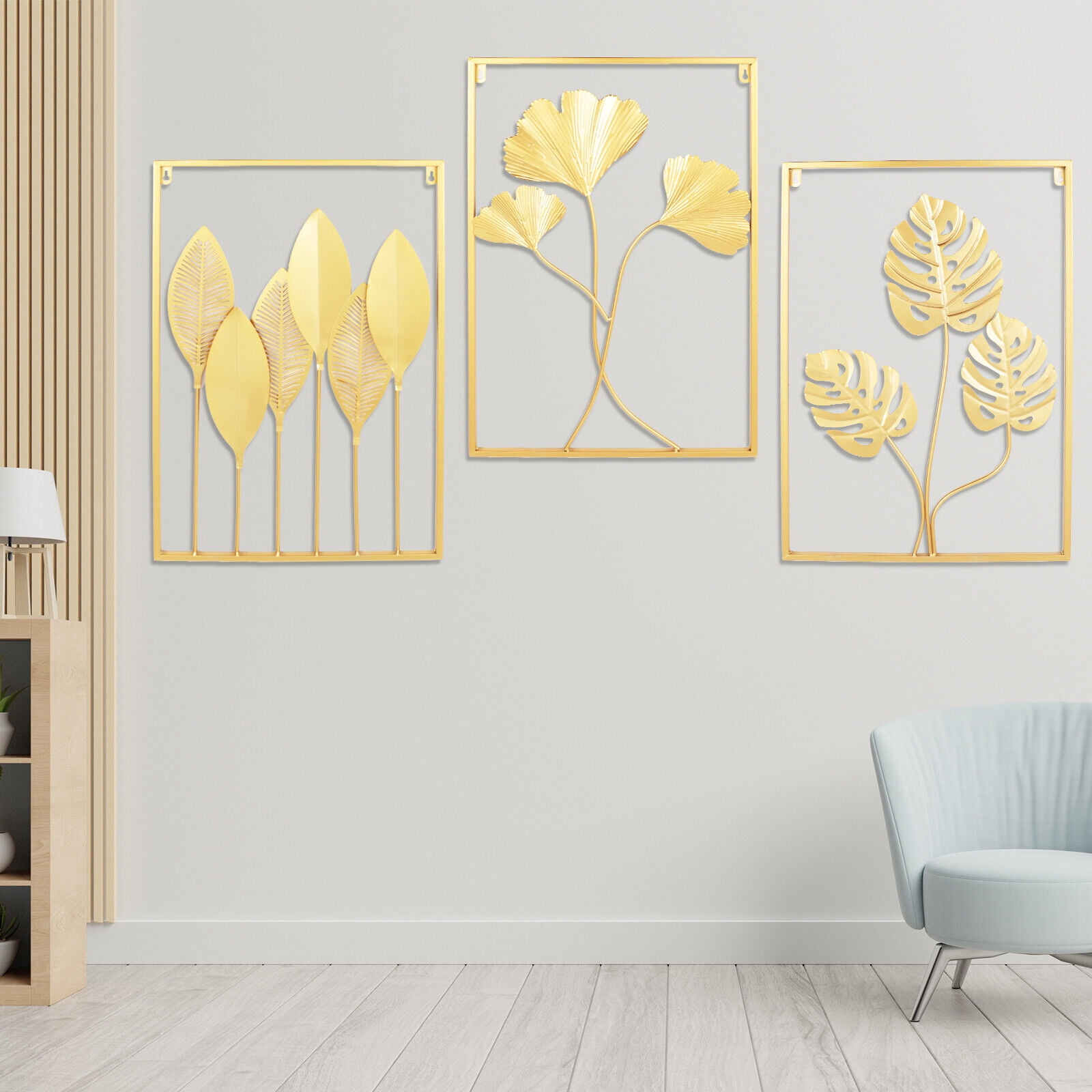 3 Pack Gold Metal Wall Art Large Leaf Frame Accent Leaves Wall Decor Home  Gold 3Pcs Over-The-Door Metal Leaves Hanging Sculpture 60cm Wall Art Decor  Mantel Gold Metal Wall Decor Golden Leaf