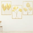 thumbnail image 1 of 3 Pack Gold Metal Wall Art for Living Room Square Large Leaf Frame Accent Leaves Wall Decor Home Hotels, 1 of 20