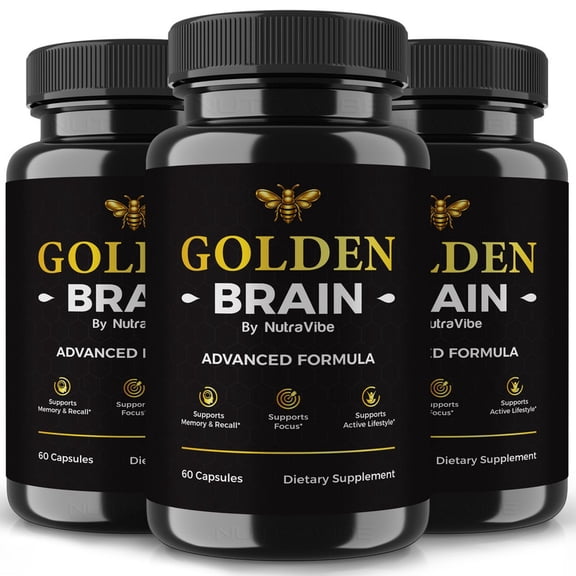 (3 Pack) Golden Brain Pills Daily Formula with a Natural Blend to Help Maintain Focus, Memory & Concentration | Clean, Gentle, Easy-to-Swallow Capsules for Everyday Sharpness (180 Capsules)