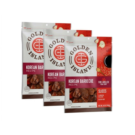 3 Pack | Golden Island Korean Barbecue Pork Jerky, 14.5 oz