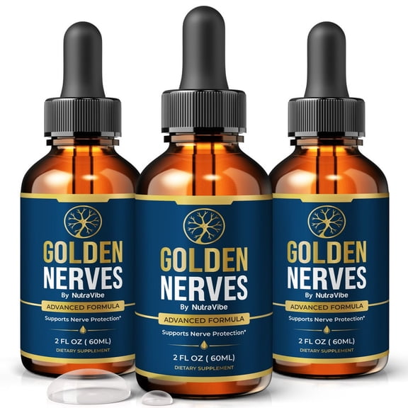 (3 Pack) Golden Nerves – Natural Daily Support Blend for Nerves, Memory & Focus | GoldenNerves Drops| Liquid Formula for Convenient and Consistent Use (90 Servings)