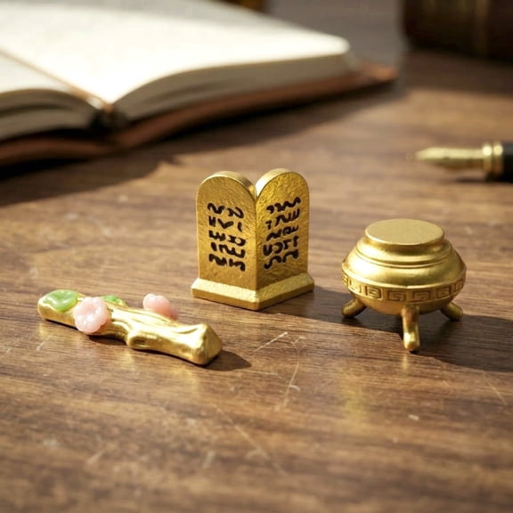 3 Pack Golden Resin Mini Religious Miniature Figurines Small Tabletop Display Ornaments for Diorama Teaching Collection Decor Gift