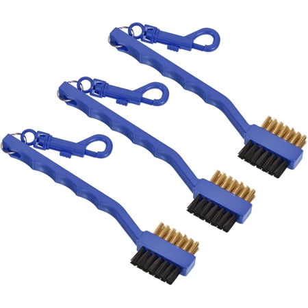 3 Pack Golf Club Brush - Golf Club Groove Cleaner Dual Sided Copper Bristle Cleaning Tools with Clip, Retractable, Apply to Outdoor (Blue)