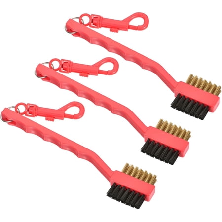 3 Pack Golf Club Brush - Golf Club Groove Cleaner Dual Sided Copper Bristle Cleaning Tools with Clip, Retractable, Apply to Outdoor (Red)
