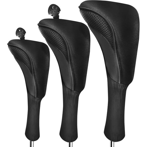 3 Pack Golf Club Head Covers for Woods, Driver & Hybrid Universal Fit Long Design for Ultimate Protection Interchangeable Accessories