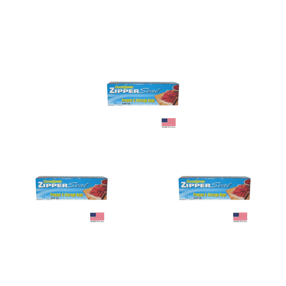 3 Pack GoodSense ZipperSeal Freezer & Storage Bags, Quart Size, 48ct