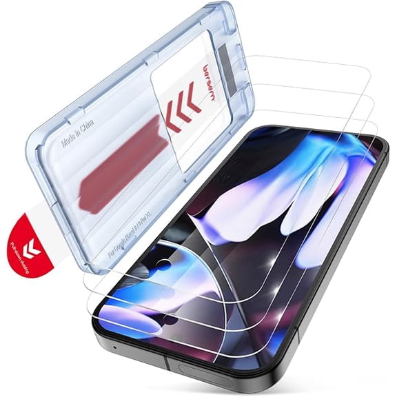 3 Pack for Google Pixel 10 Pro XL/Pixel 9 Pro XL Screen Protector, 9H+ Tempered Glass Film with Tray, Fingerprint Unlock, Military Grade Shatterproof, HD Clear, Scratch Resistant