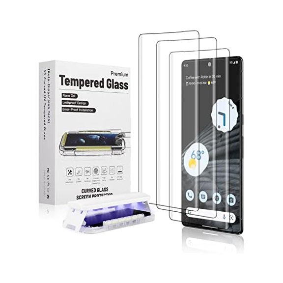 [3 Pack] Google Pixel 7 Pro Screen Protector Glass 3D Curved Tempered Glass Shield Support Fingerprint Unlocking, Scratch & Impact Protection, Full HD Clear & Touch Smoothly for Pixel 7 Pro 5G