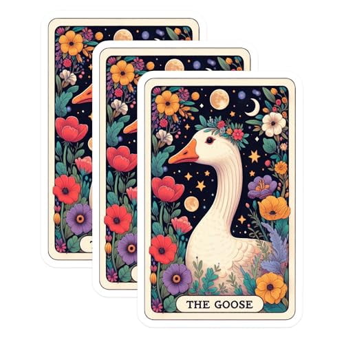 (3 Pack) Goose Decals - Floral Goose Laptop Sticker - Tarot Card Decor - 3 Inches On Longest Side - Easy Peel & Apply - Made in USA - 3MCS4185