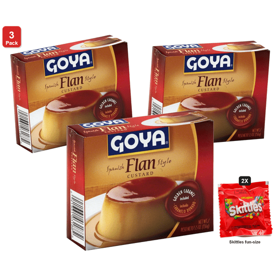 3 Pack | Goya Flan Caramel Box, with 2 Skittles Fun Size