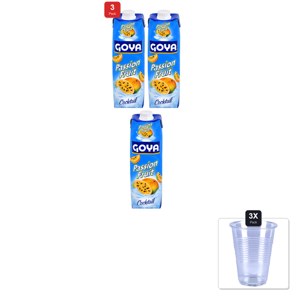 3 Pack | Goya Passion Fruit Cocktail, 33.8 Oz & 3x Disposable Cup