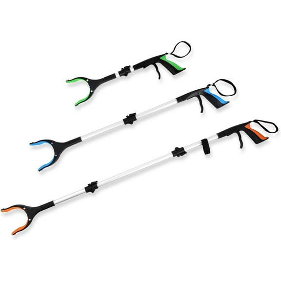 3-Pack Grabber Tool19/32/43" Foldable Pickup Sticks with Magnetic Tip - Rotating Claw Reacher for Elderly, Wheelchair Users & Mobility Assistance