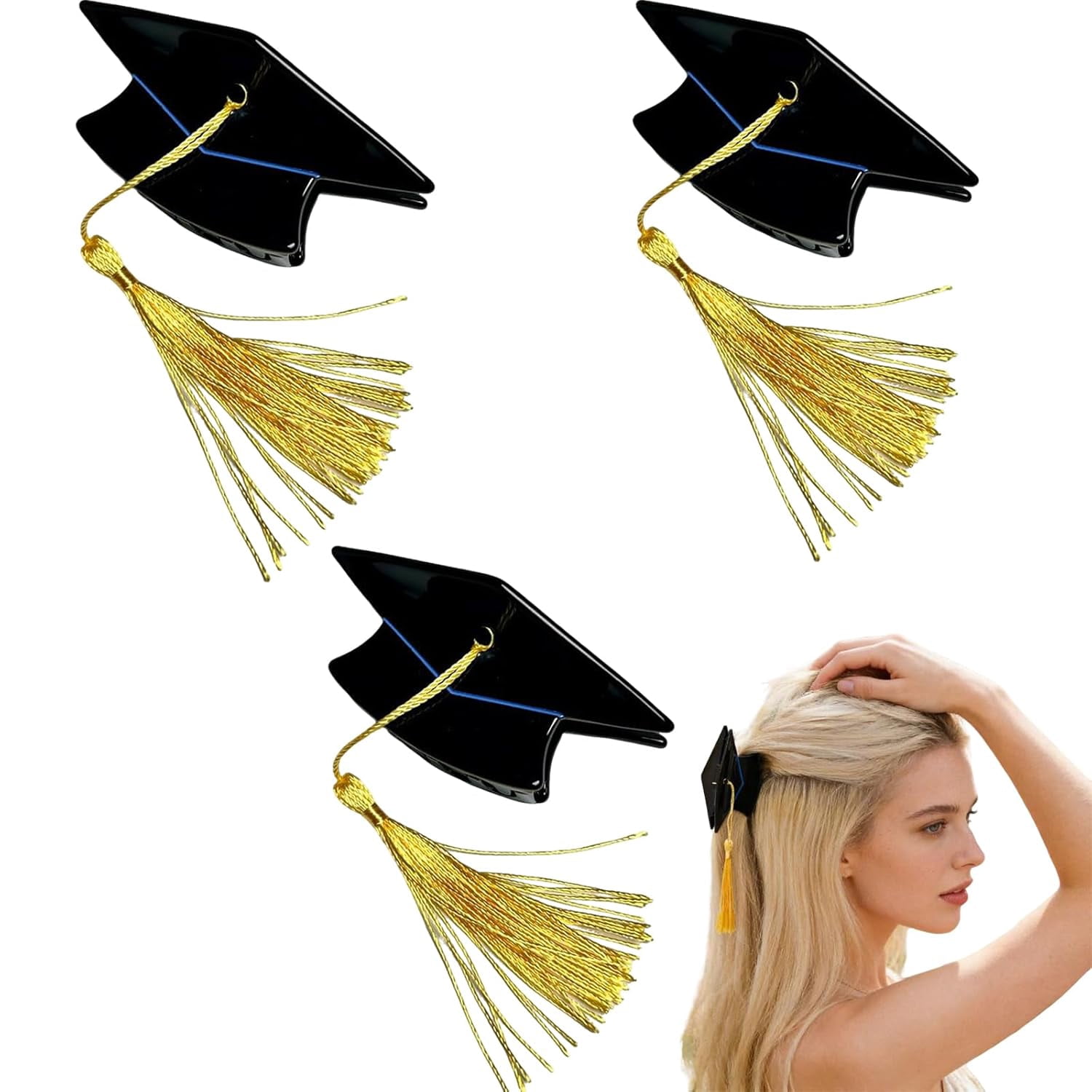 3-Pack Graduation Cap Hair Claw, Mini Graduation Cap Tassel Hair Clip ...