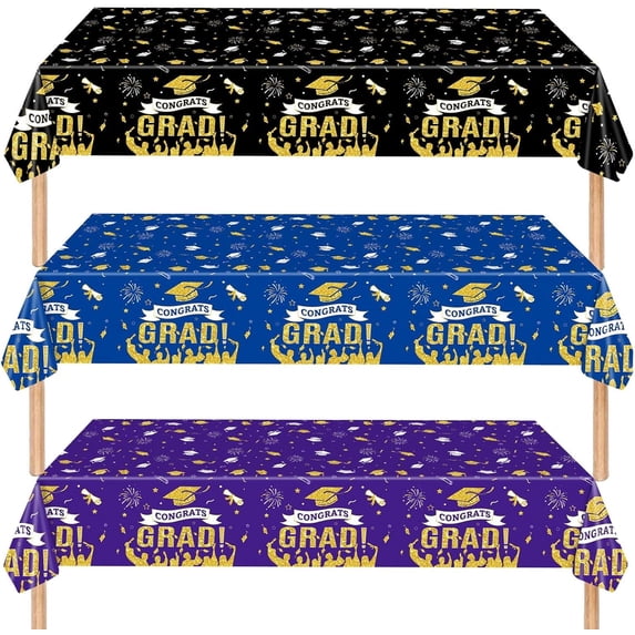 3 Pack Graduation Tablecloth,Graduation Decorations Class of 2026 Graduation Party Decorations,54"x108" Black and Gold Plastic Table Cloth Disposable Rectangle for Home,School,Party Supplies