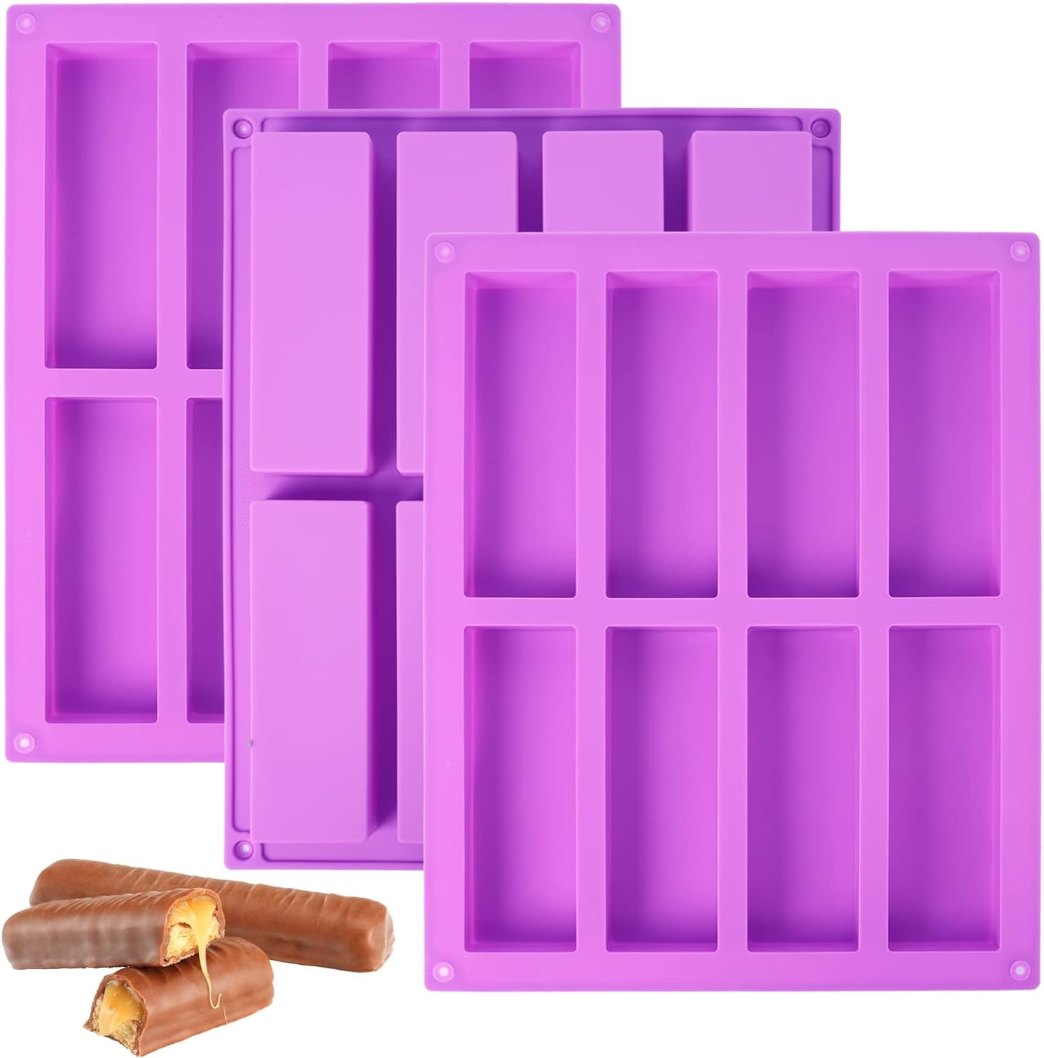3 Pack Granola Bar Mold Silicone Mold Create Perfect Energy Bars with 8 Cavity Rectangle Molds