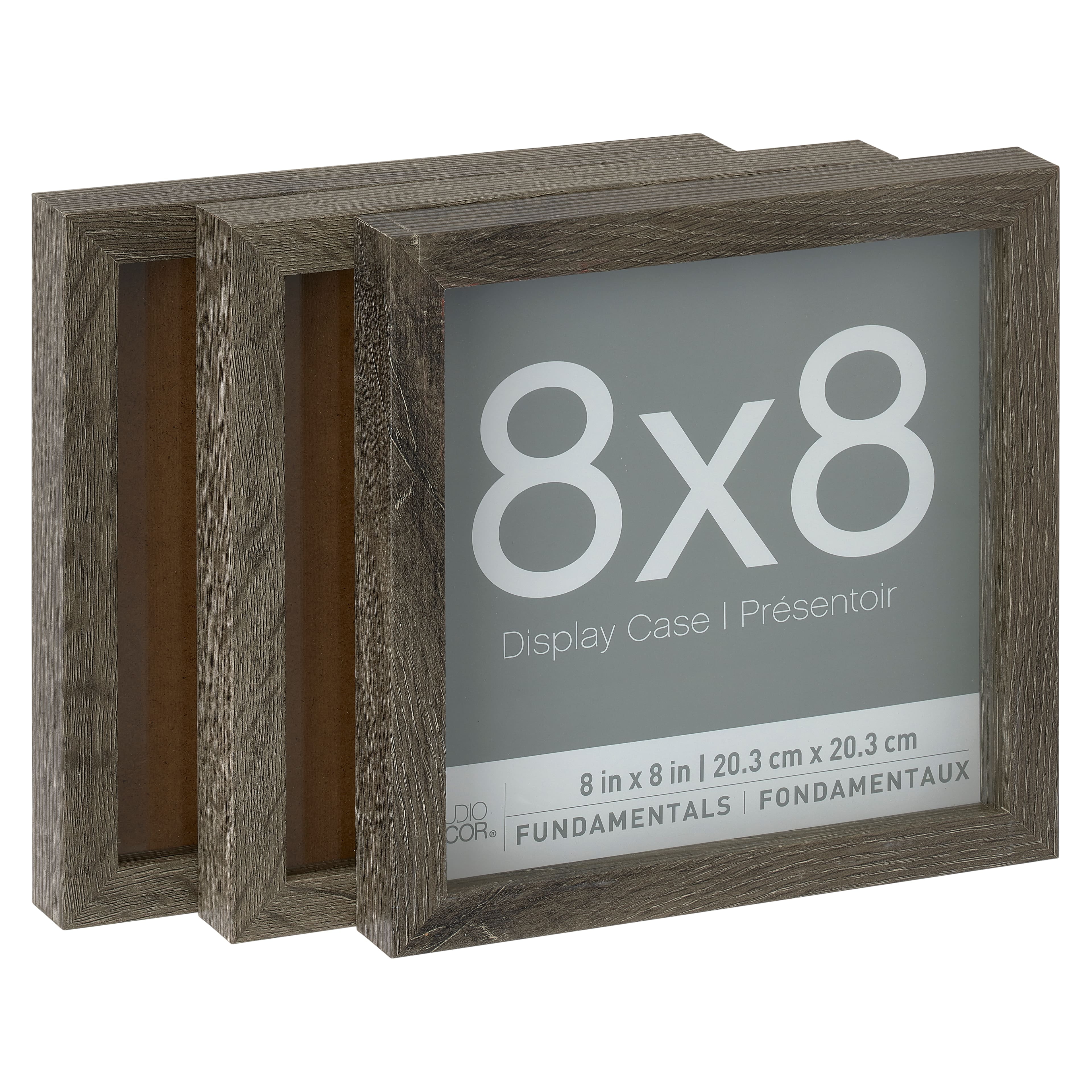 3Pack Gray 8" x 8" Shadow Boxes, Fundamentals By Studio Décor