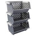 3 Pack Gray Large Stacking Basket Bin, Open Front Stackable Storage