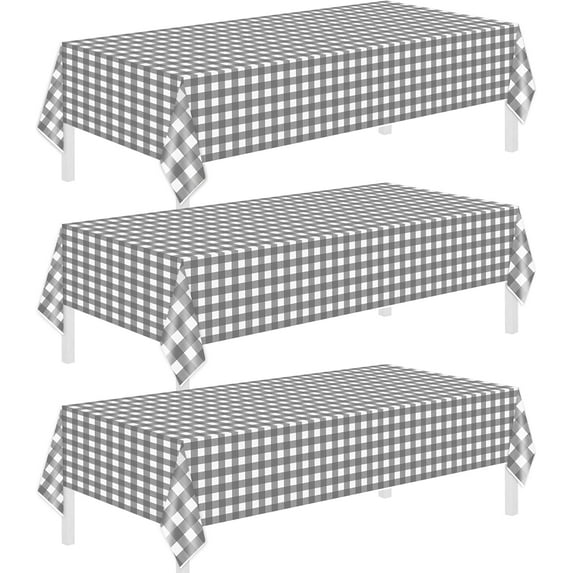 3 Pack Gray and White Checkered Tablecloths 54"x108" Disposable Plastic Table Cloths Buffalo Plaid Tablecloths for Home,Halloween,Picnic Table Covers for Pizza Party,Race Car Birthday Decors